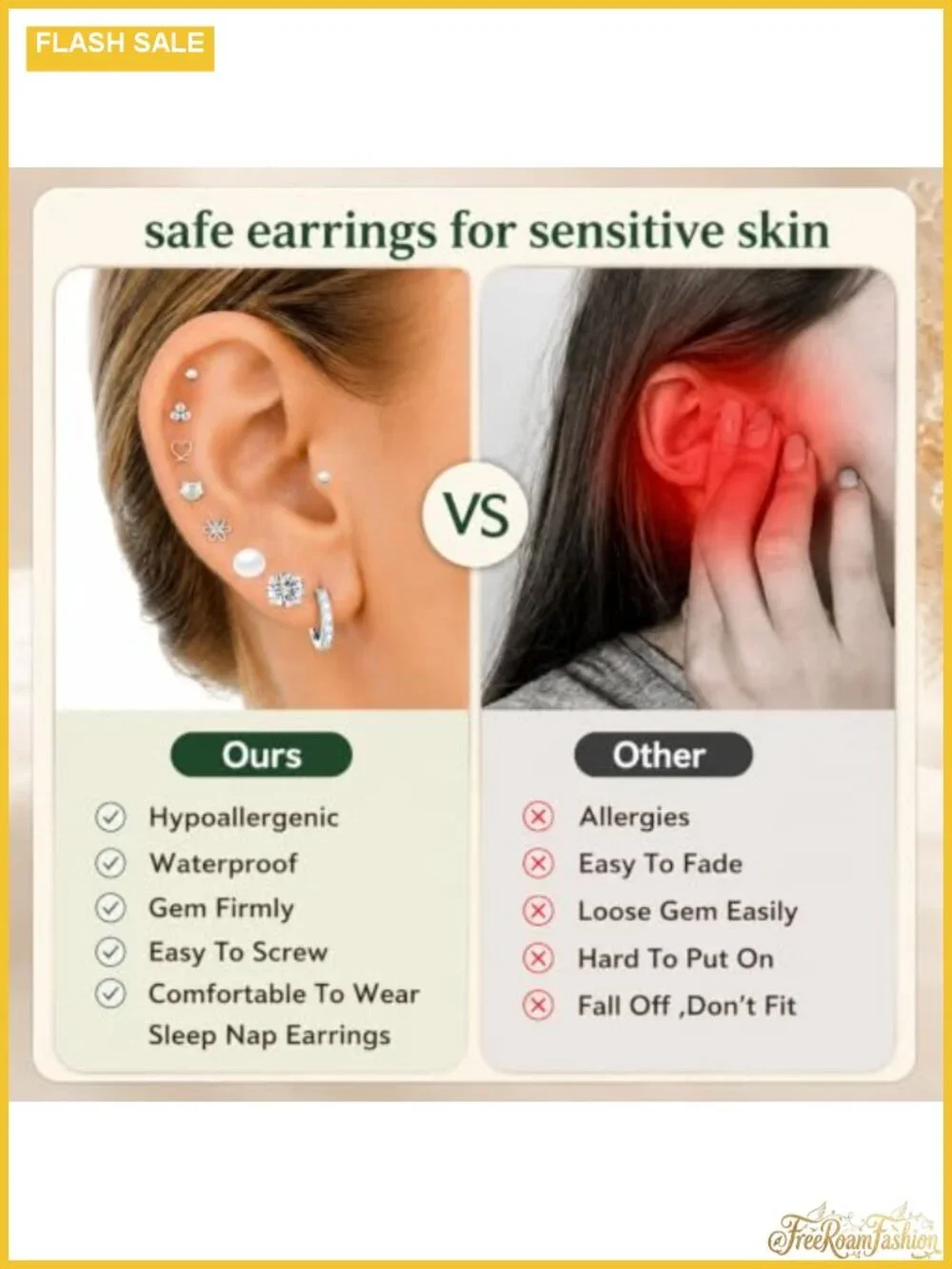 11 Pairs Flat Back Screw Back Stud & Hoop Earrings Set Surgical Steel for
